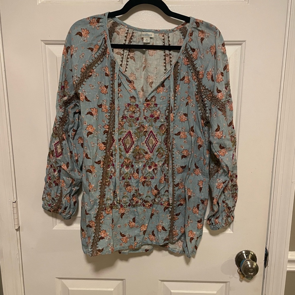 Sundance Blue Long Sleeve Embroidered Tie Shirt